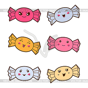 Set of kawaii candies with different facial - vector clip art