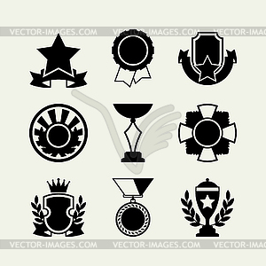 Trophy and awards icons set in flat design style - vector clipart