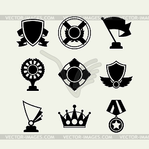 Trophy and awards icons set in flat design style - vector image