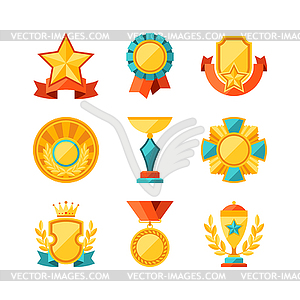 Трофи и награды набор иконок в стиле плоский дизайн - клипарт в векторном виде