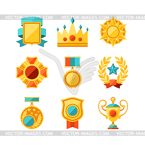 Trophy and awards icons set in flat design style - vector clipart