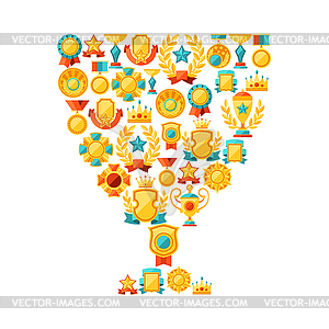 Background with trophy and awards in flat design - vector clipart