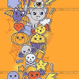 Seamless halloween kawaii pattern with sticker - royalty-free vector clipart