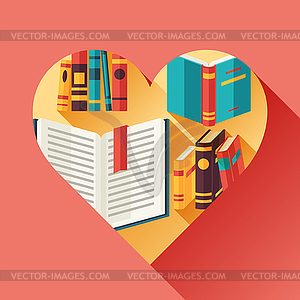 Education background with books in flat design style - vector clip art