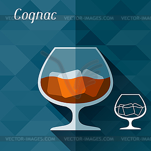 With glass of cognac in flat design style - vector image