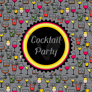 Party invitation with alcohol drinks and cocktails - vector image