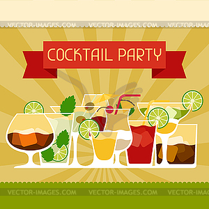 Party invitation with alcohol drinks and cocktails - vector clipart