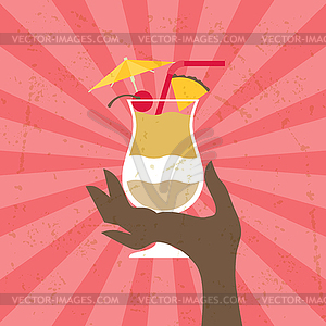 With glass of pina colada and hand - vector clipart