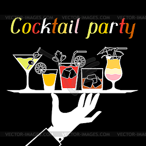 Party invitation with alcohol drinks and cocktails - vector image