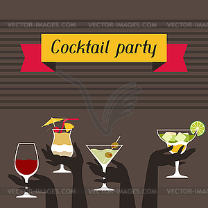 Party invitation with alcohol drinks and cocktails - vector clipart