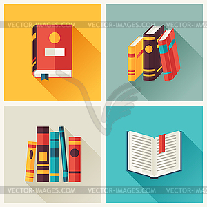 Set of book icons in flat design style - vector image