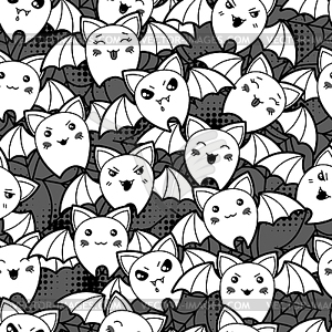 Seamless halloween kawaii cartoon pattern with - vector clipart