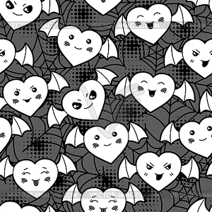 Seamless halloween kawaii cartoon pattern with - vector image