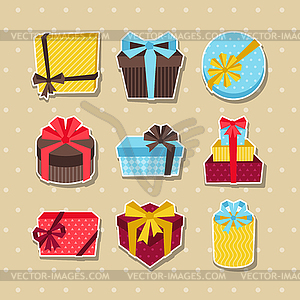 Celebration sticker icon set of colorful gift boxes - vector image