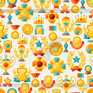 Seamless pattern with trophy and awards in flat - royalty-free vector image