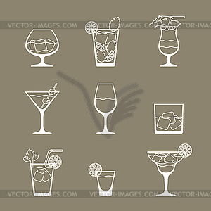 Alcohol drinks and cocktails icon set in flat desig - vector image