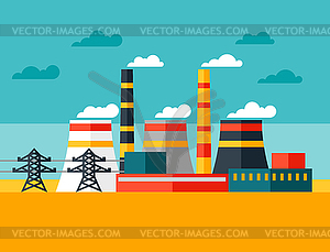 Industrial power plant in flat style - vector EPS clipart