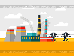 Промышленные электростанции в плоской стиле - векторная иллюстрация