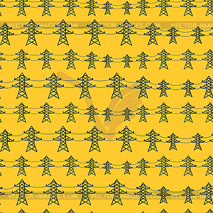 Seamless pattern of industrial power lines in flat - vector image