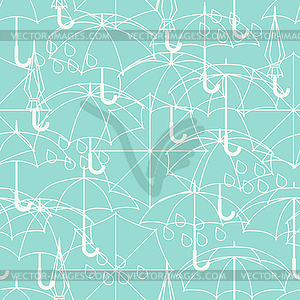 Seamless pattern with cute umbrellas in flat - vector clip art