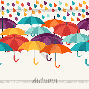 Autumn background with umbrellas in flat design - vector EPS clipart