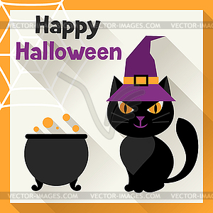 Happy halloween greeting card in flat design style - vector clipart