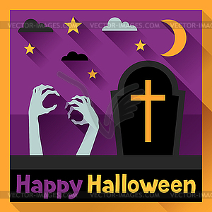 Happy halloween greeting card in flat design style - vector image