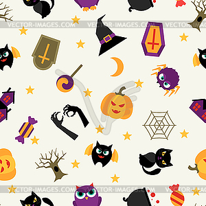 Счастливый Хэллоуин бесшовные модели с плоскими иконками - изображение в векторном виде