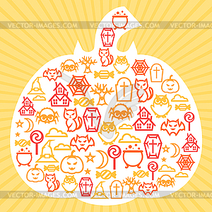 Happy halloween greeting card with flat icons - vector image