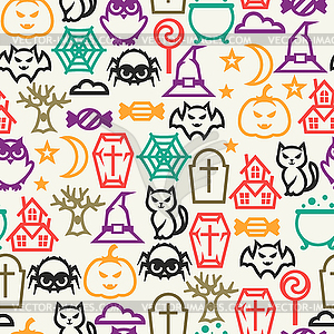 Happy halloween seamless pattern with flat icons - vector EPS clipart