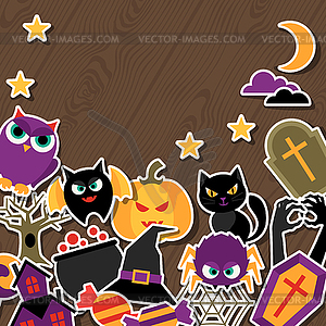 Happy halloween greeting card with flat sticker - vector image