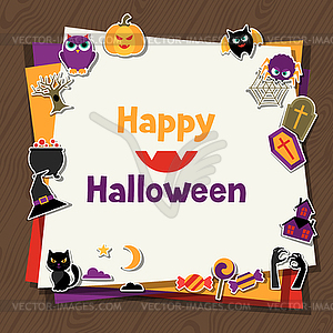 Счастливый Хэллоуин открытка с плоской наклейкой - изображение в векторном формате