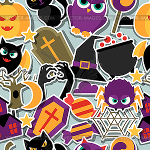 Happy halloween seamless pattern with flat sticker - vector clipart