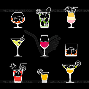 Alcohol drinks and cocktails icon set in flat desig - vector image