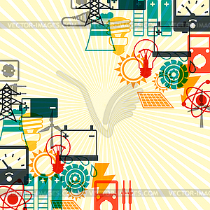 Industry background with power icons in flat - vector image