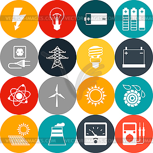 Set of industry power icons in flat design style - vector image