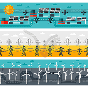 Seamless patterns of industrial power plants in fla - vector clipart