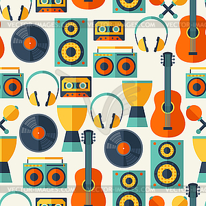 Seamless pattern with musical instruments in flat - vector clipart