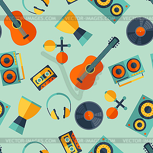 Seamless pattern with musical instruments in flat - color vector clipart