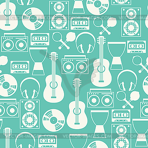 Seamless pattern with musical instruments in flat - vector clip art