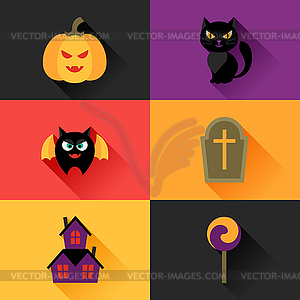 Happy halloween icon set in flat design style - vector clipart