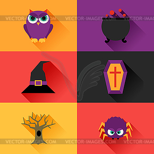 Happy halloween icon set in flat design style - vector clipart