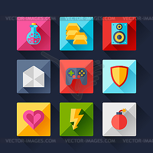 Set of game icons in flat design style - vector clip art