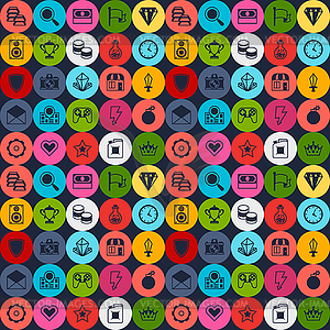 Seamless pattern with game icons in flat design - royalty-free vector image