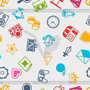 Seamless pattern with game icons in flat design - vector clip art