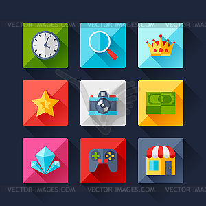 Set of game icons in flat design style - vector clipart