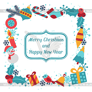 Merry Christmas and Happy New Year invitation card - vector clipart