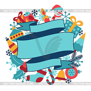 Merry Christmas and Happy New Year invitation card - vector clip art