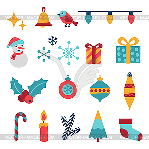 Set of Merry Christmas and Happy New Year icons - vector clip art