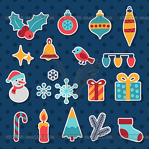 Set of Merry Christmas and Happy New Year icons - vector clipart